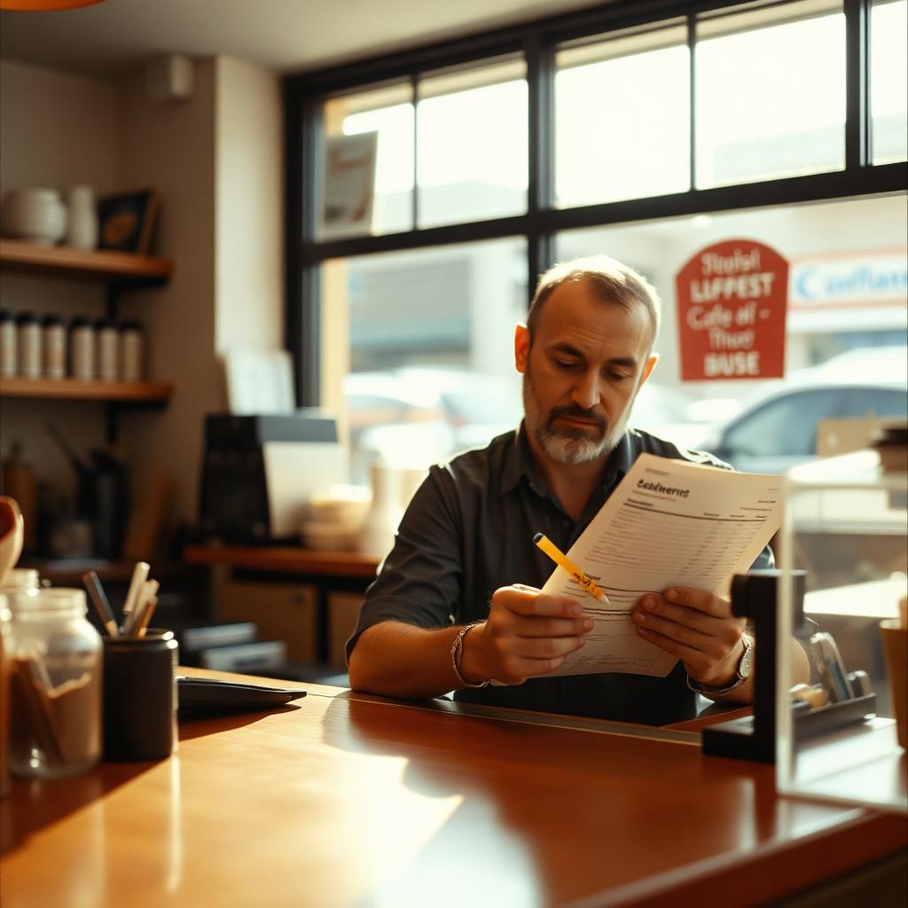 Small business owner reviewing their merchant processing statement